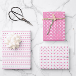 Pink Daisies, Dots and Hearts Wrapping Paper