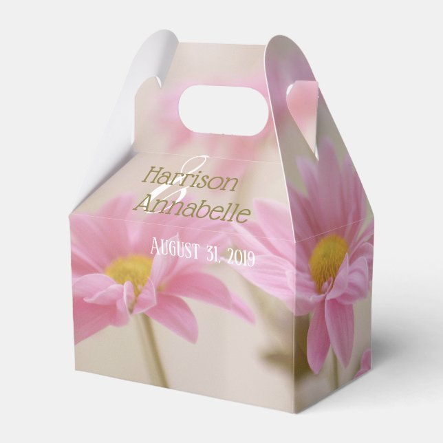 Pink Daisies Elegant Favor Boxes Romantic Flowers (Back Side)