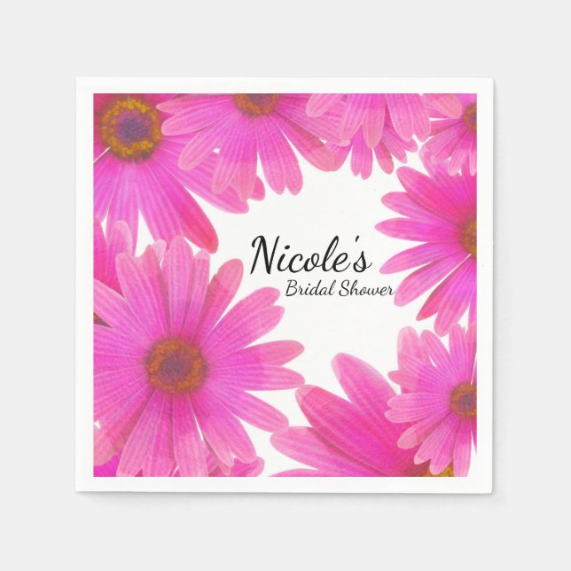 Pink Daisies Floral Daisy Elegant Custom Party Paper Napkins (Front)