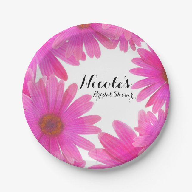 Pink Daisies Floral Daisy Elegant Custom Party Paper Plates (Front)