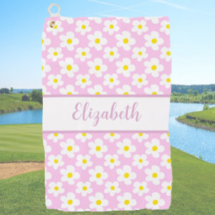 Pink daisies fun floral custom name ladies golf towel
