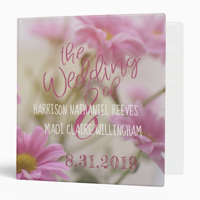 Pink Daisies Large Wedding Binder Romantic Flowers (Front/Inside)