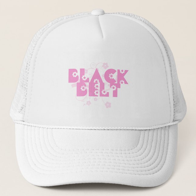 Pink Daisies Martial Arts Black Belt Hat (Front)