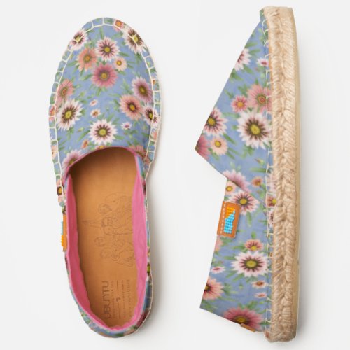 Pink Daisies on Blue Floral Pattern Espadrilles