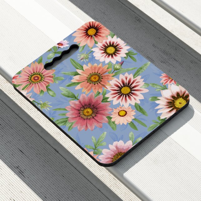 Pink Daisies on Blue Gardener's Kneeling Pad (In Situ)