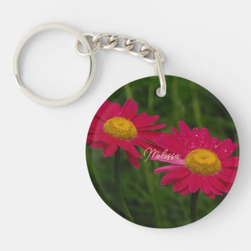 Pink Daisies Personalized Floral Photo  Keychain