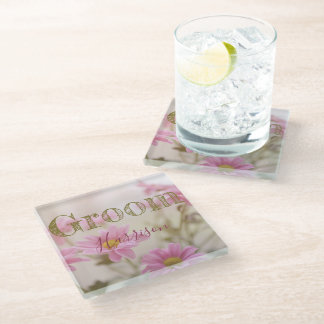 Pink Daisies Romantic Floral Glass Coaster
