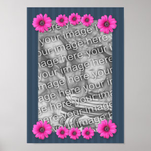 Pink Daisies Stripes Add Your Photo Poster