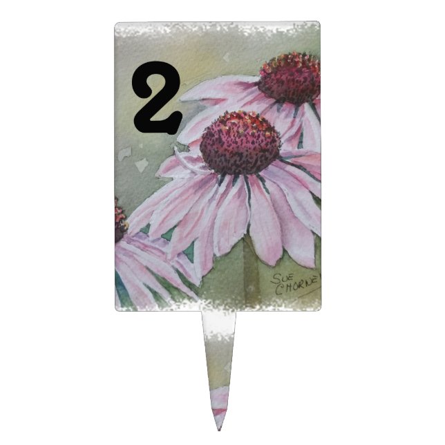 PINK DAISIES TABLE NUMBER CAKE TOPPER (Front)