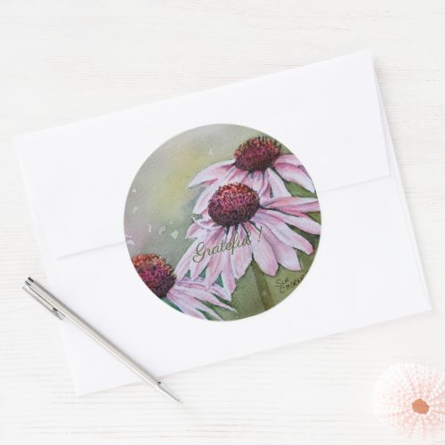 Pink Daisies Watercolor Floral Classic Round Sticker