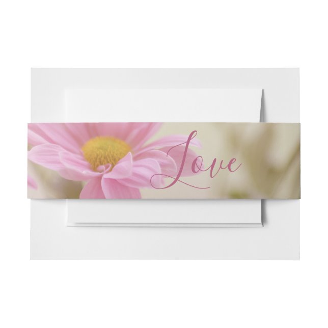 Pink Daisies Wedding Invitation Belly Band Flowers (Front Example)