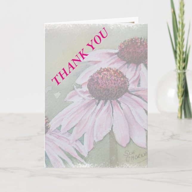 PINK DAISIES WEDDING THANK YOU CARD (Front)