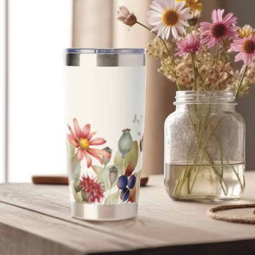 Pink Daisies Wildflower Watercolor Floral Insulated Tumbler