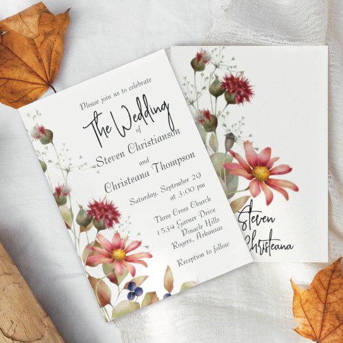 Pink Daisies Wildflower Watercolor Floral Invitation