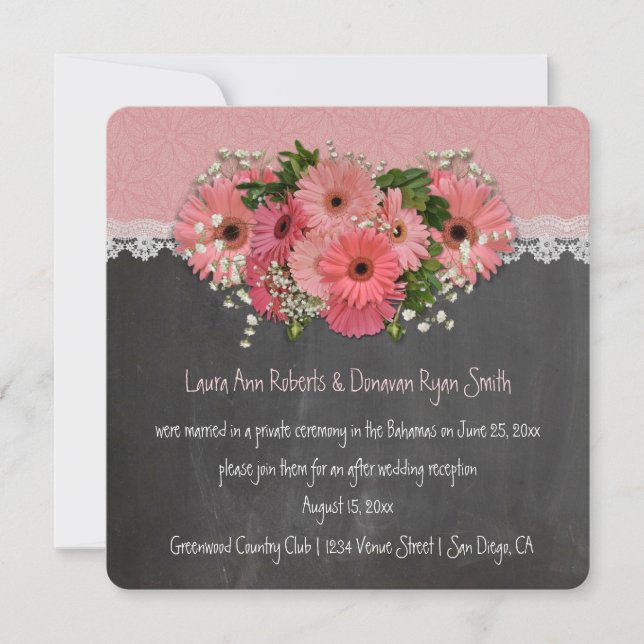 Pink Daisies Wreath Chalkboard Reception Only Invitation (Front)