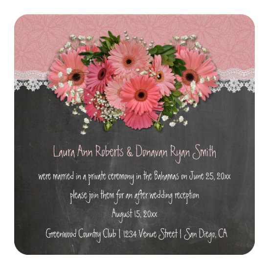 Pink Daisies Wreath Chalkboard Reception Only Invitation