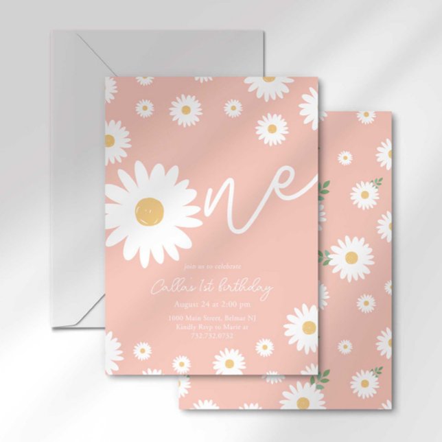 Pink Daisy 1st Birthday Invitation (Creator Uploaded)