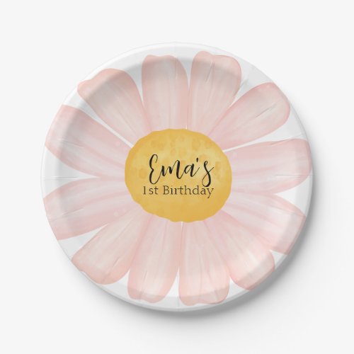 Pink Daisy 1st Birthday Party   Paper Plates