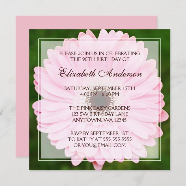 Pink Daisy 90th Birthday Party Invitation (Front/Back)