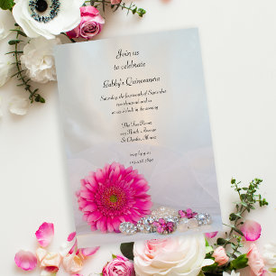 Pink Daisy and Buttons Quinceañera Party Invitation