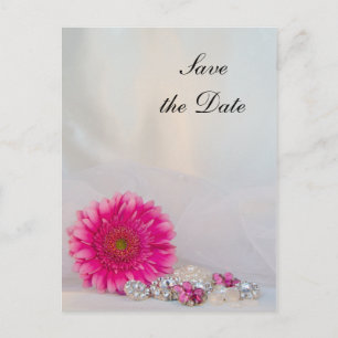 Pink Daisy and Buttons Wedding Save the Date Announcement Postcard