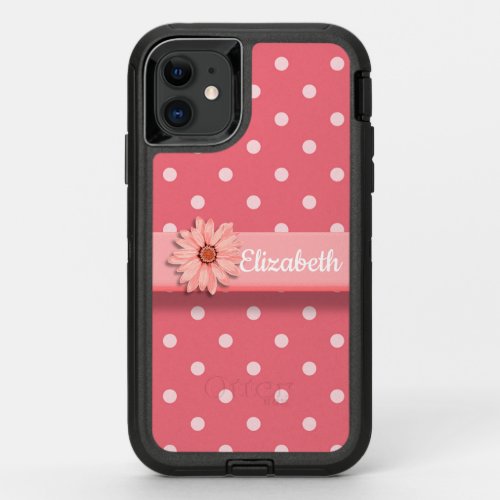 Pink Daisy and Dots OtterBox Defender iPhone 11 Case