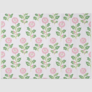 Pink Daisy and Holly Christmas Tissue Paper White