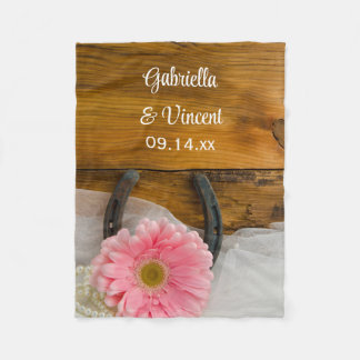 Pink Daisy and Horseshoe Country Wedding Keepsake Fleece Blanket