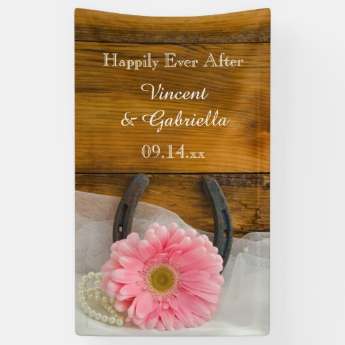 Pink Daisy and Horseshoe Country Western Wedding Banner