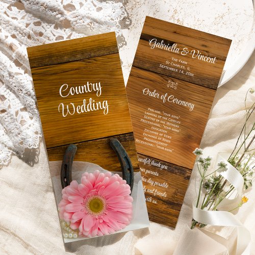 Pink Daisy and Horseshoe Country Western Wedding  Program