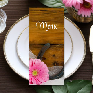 Pink Daisy and Horseshoe Western Wedding Menu