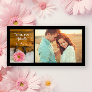 Pink Daisy and Horseshoe Western Wedding Thank You Card