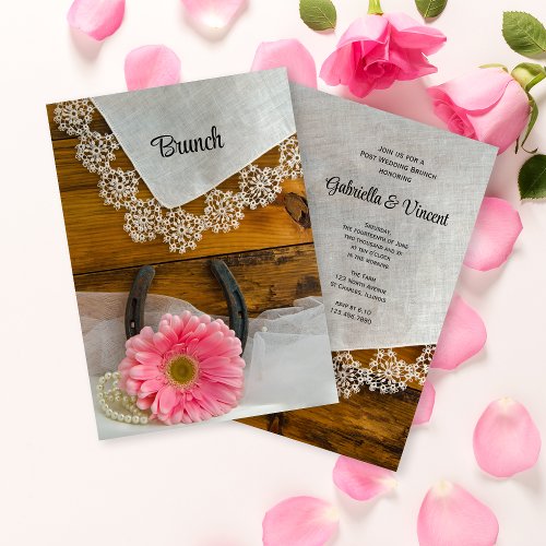 Pink Daisy and Lace Country Post Wedding Brunch Invitations