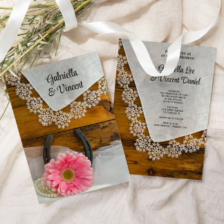 Pink Daisy and Lace Country Western Wedding Invitation