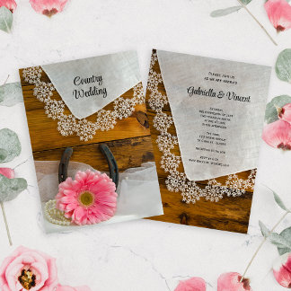 Pink Daisy and Lace Country Western Wedding Invitation