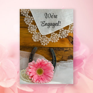 Pink Daisy and Lace Western Engagement Party Invitation