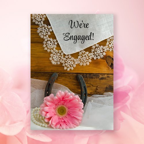 Pink Daisy and Lace Western Engagement Party Invitation