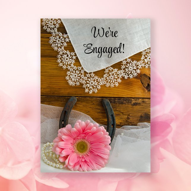 Pink Daisy and Lace Western Engagement Party Invitation (Creator Uploaded)