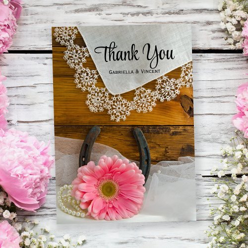 Pink Daisy and Lace Western Wedding Thank You