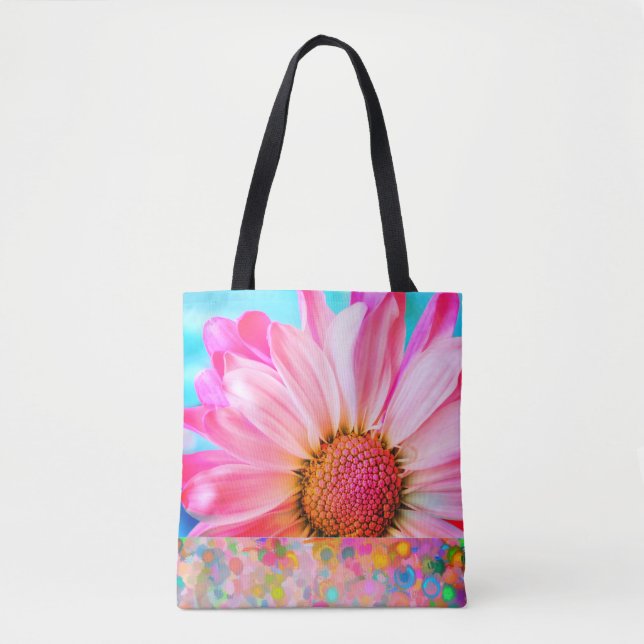 Pink daisy and polka dot tote (Front)