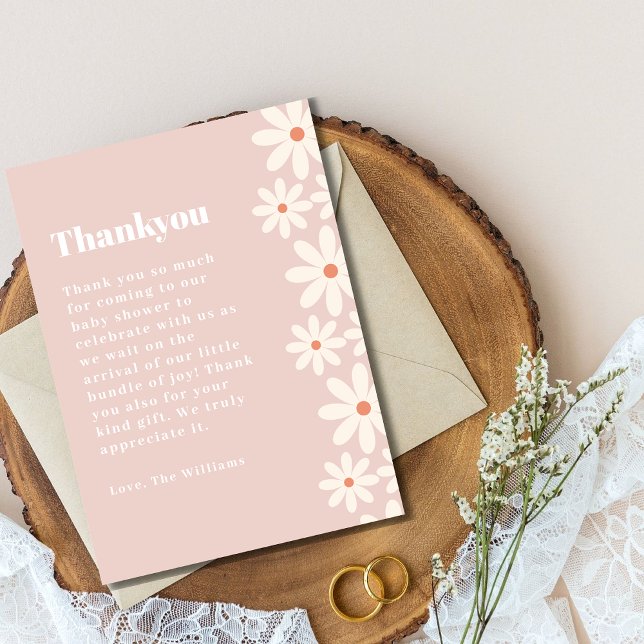 Pink Daisy Baby Shower floral   Thank You Card (Creator Uploaded)