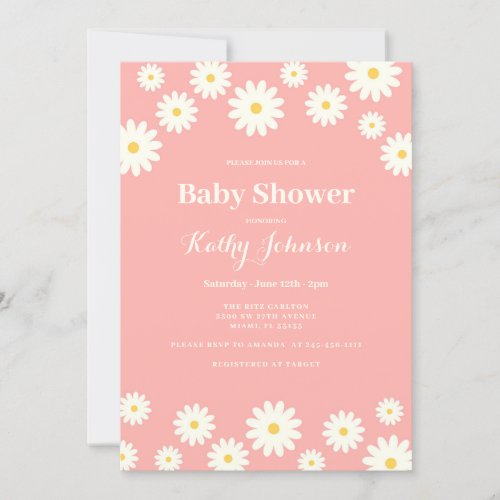 Pink Daisy Baby Shower Girl Invitation