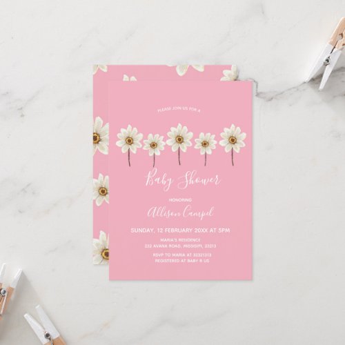 Pink Daisy Baby Shower Invitation