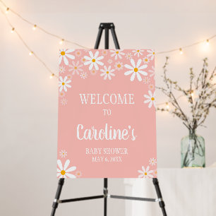 Pink Daisy Baby Shower Welcome Sign