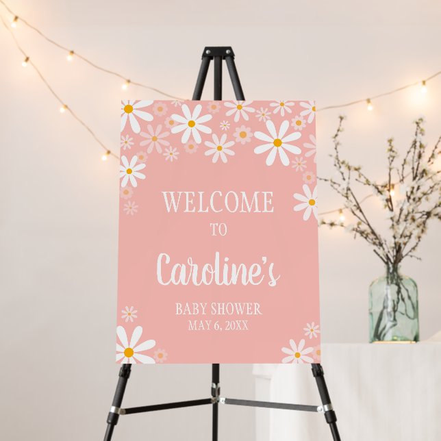 Pink Daisy Baby Shower Welcome Sign (In Situ (Stand))