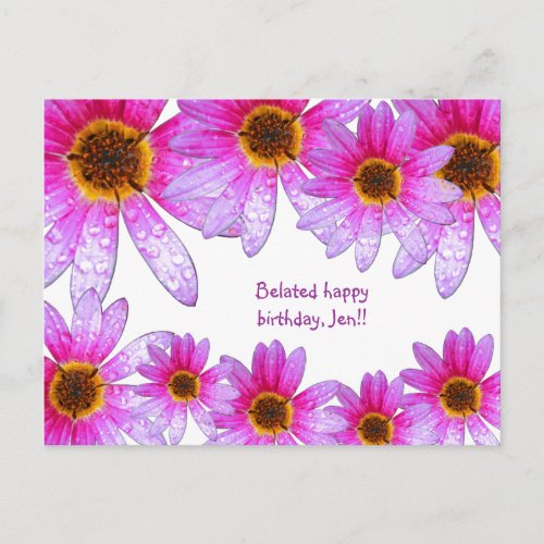 Pink Daisy Belated Happy Birthday Jen Postcard