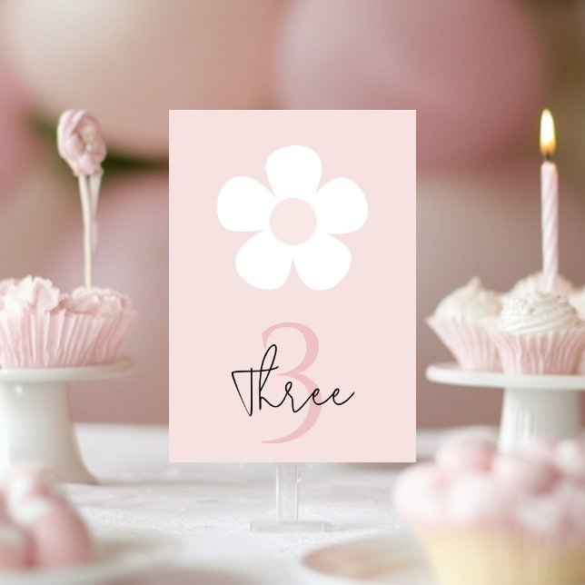 Pink Daisy Birthday  – Elegant Floral Party Table Number (Creator Uploaded)