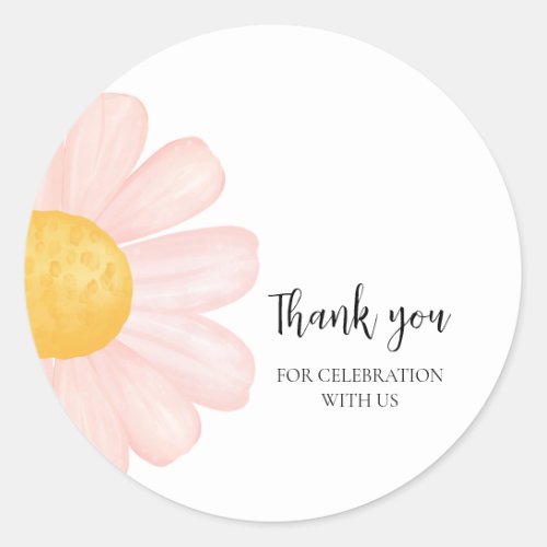 Pink Daisy Birthday Favor Tags Little Daisy Thank Classic Round Sticker