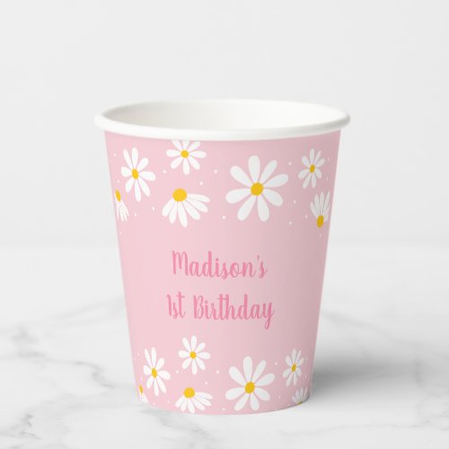 Pink Daisy Birthday Paper Cups