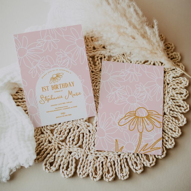 Pink Daisy Birthday Party Invitation (Creator Uploaded)